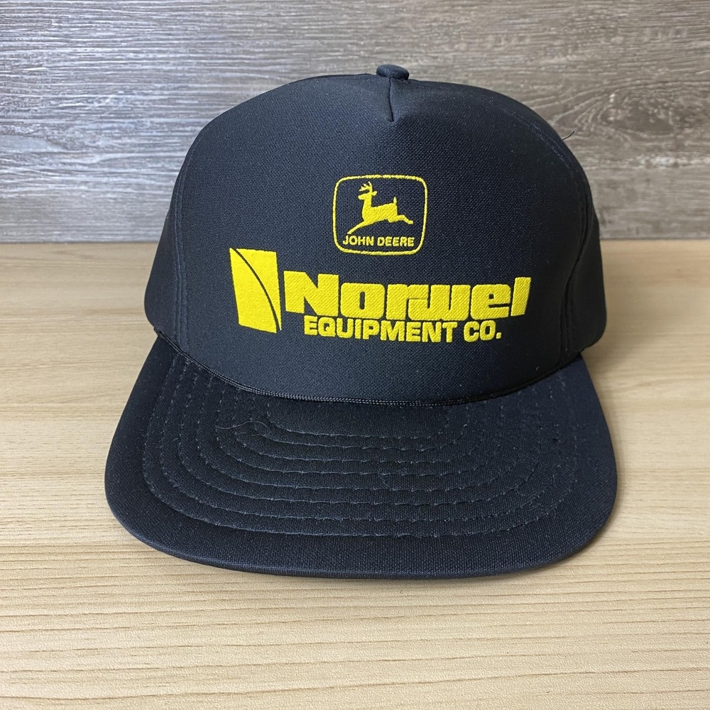 Vintage John Deere Hat Cap Snap Back Black Yellow Norwel Equipment Co